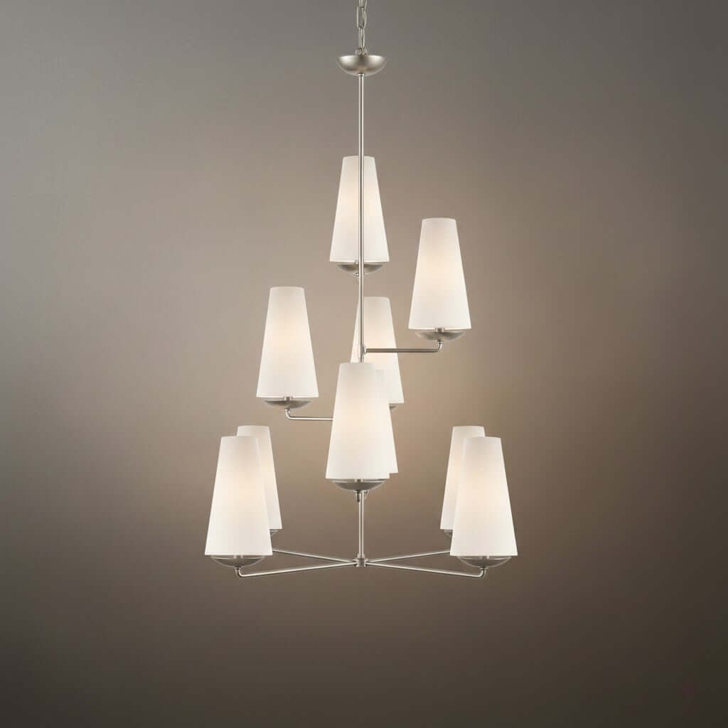 Modern Tiered Chandelier — Copper Frame & Linen Shades